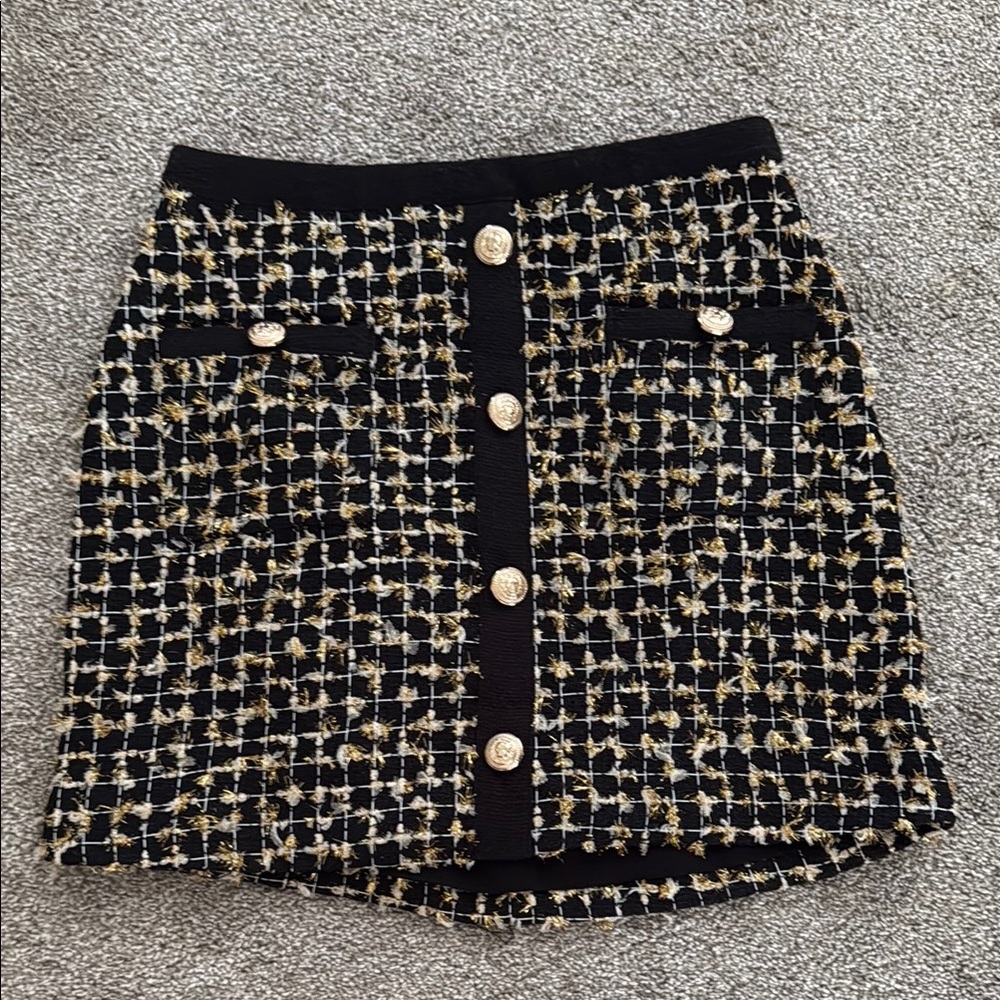 Endless Rose Black and White Embellished Mini Skirt